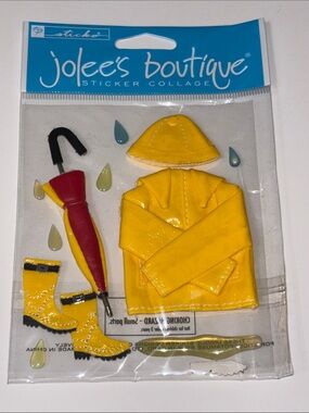 Jolee's Boutique "It's Raining" Yellow Rain Coat Umbrella 3D Stickers Rare